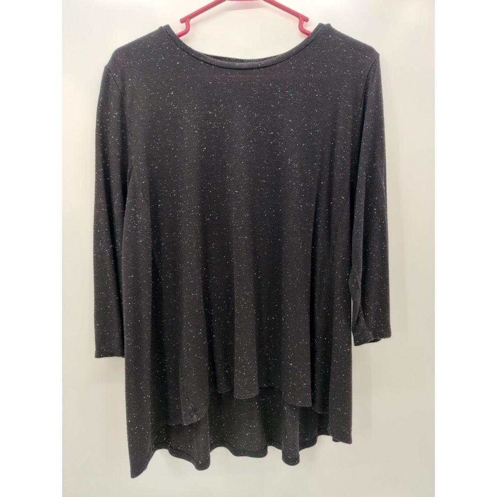 LOFT Ann Taylor Black Speckled High Low Tunic Top 3/4 Sleeve XL